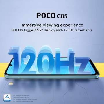 Смартфон Xiaomi Poco C85 NFC (8 + 256 Гб, Global Version), 2 SIM-карти, 4G LTE, Helio G81-Ultra, 8 Гб RAM + 256 Гб ROM, екран 6,9'' IPS 1600 * 720, 120 Гц, камера 50 МП, акумулятор 6000 мА/г / 33 Вт, сканер відбитків пальців, Wi-Fi, Bluetooth 5.4, GPS, NFC / Google Pay, OTG, USB Type-C, 3,5 мм аудіоджек, HyperOS 2, Android 15, УКРАЇНСЬКА МОВА, GOOGLE PLAY, Київ, Киев
