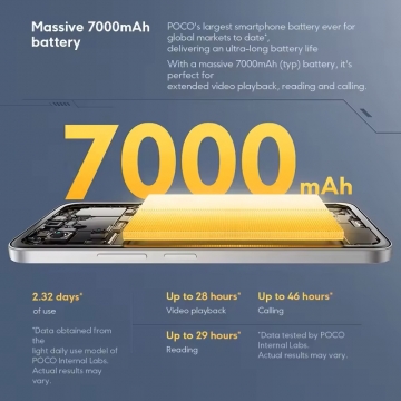 Смартфон Xiaomi Poco M7 NFC (8 + 256 Гб, Global Version), 2 SIM-карти, 4G LTE, Snapdragon 685, 8 Гб RAM + 256 Гб ROM, екран 6,9'' IPS LCD FHD+, 144 Гц, 2 основні камери 50 МП, акумулятор 7000 мА/г, 33 Вт, реверсивна OTG зарядка 18 Вт, сканер відбитків пальців, Wi-Fi, Bluetooth 5.0, GPS, NFC / Google Pay, OTG, USB Type-C, HyperOS, Android 15, УКРАЇНСЬКА МОВА, GOOGLE PLAY, Київ, Киев