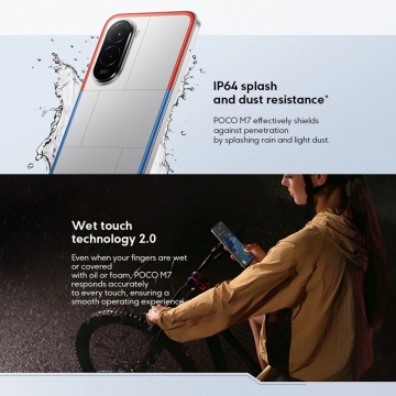 Смартфон Xiaomi Poco M7 NFC (8 + 256 Гб, Global Version), 2 SIM-карти, 4G LTE, Snapdragon 685, 8 Гб RAM + 256 Гб ROM, екран 6,9'' IPS LCD FHD+, 144 Гц, 2 основні камери 50 МП, акумулятор 7000 мА/г, 33 Вт, реверсивна OTG зарядка 18 Вт, сканер відбитків пальців, Wi-Fi, Bluetooth 5.0, GPS, NFC / Google Pay, OTG, USB Type-C, HyperOS, Android 15, УКРАЇНСЬКА МОВА, GOOGLE PLAY, Київ, Киев