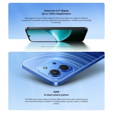 Смартфон Xiaomi Redmi 15C NFC (8 + 256 Гб, Global Version), 2 SIM-карти, 4G LTE, Helio G81-Ultra, 8 Гб RAM + 256 Гб ROM, екран 6,9'' IPS 1600 * 720, 120 Гц, камера 50 МП, акумулятор 6000 мА/г / 33 Вт, сканер відбитків пальців, Wi-Fi, Bluetooth 5.4, GPS, NFC / Google Pay, OTG, USB Type-C, 3,5 мм аудіоджек, HyperOS 2, Android 15, УКРАЇНСЬКА МОВА, GOOGLE PLAY, Київ, Киев