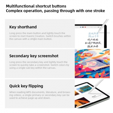 Характеристики стилуса Redmi Smart Pen Redmi Stylus для Xiaomi Redmi Pad 2, Xiaomi Redmi Pad Pro та Xiaomi Poco Pad, 24048MP07G, чутливість до тиску 4096 рівнів, частота дискретизації 240 Гц, Bluetooth 5.1, 2 функціональні кнопки, аккумулятор: 80 мА/г (до 12 годин роботи від повного заряду), USB Type-C, Київ, Киев