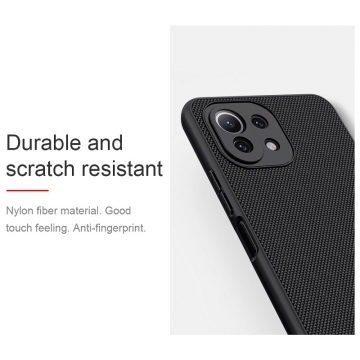 Текстурированный чехол-накладка Nillkin для смартфона Xiaomi Mi 11 Lite / Xiaomi Mi 11 Lite 5G / Xiaomi Mi 11 Youth Edition, textured case, противоударный бампер, рифлёный пластик с нейлоновым волокном, рама из термополиуретана, логотип Nillkin, двойное отверстие для крепления ремешка, чёрный, Киев