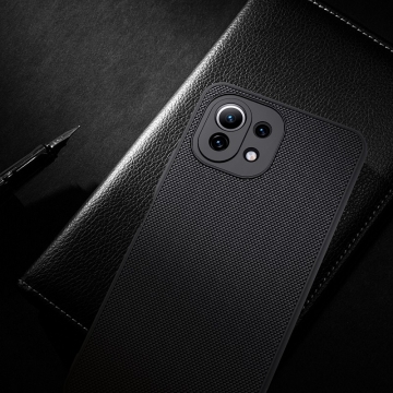 Текстурированный чехол-накладка Nillkin для смартфона Xiaomi Mi 11 Lite / Xiaomi Mi 11 Lite 5G / Xiaomi Mi 11 Youth Edition, textured case, противоударный бампер, рифлёный пластик с нейлоновым волокном, рама из термополиуретана, логотип Nillkin, двойное отверстие для крепления ремешка, чёрный, Киев