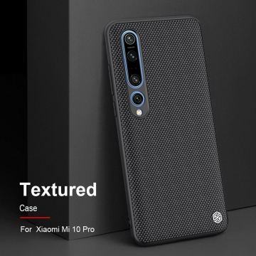 Текстурированный чехол-накладка Nillkin для смартфона Xiaomi Mi10 Pro, textured case, противоударный бампер, рифлёный пластик с нейлоновым волокном, рама из термополиуретана, логотип Nillkin, двойное отверстие для крепления ремешка, чёрный, Киев