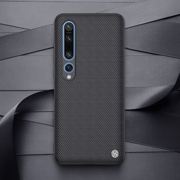 Текстурированный чехол-накладка Nillkin для смартфона Xiaomi Mi10 Pro, textured case, противоударный бампер, рифлёный пластик с нейлоновым волокном, рама из термополиуретана, логотип Nillkin, двойное отверстие для крепления ремешка, чёрный, Киев