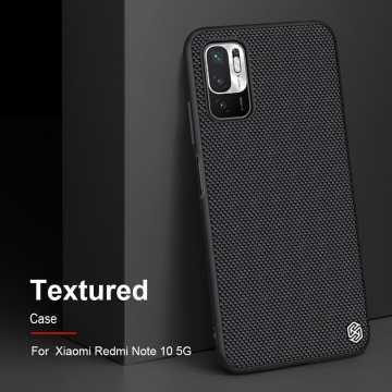 Текстурированный чехол-накладка Nillkin для смартфона Xiaomi Redmi Note 10 5G, textured case, противоударный бампер, рифлёный пластик с нейлоновым волокном, рама из термополиуретана, логотип Nillkin, двойное отверстие для крепления ремешка, чёрный, Киев