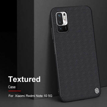 Текстурированный чехол-накладка Nillkin для смартфона Xiaomi Redmi Note 10 5G, textured case, противоударный бампер, рифлёный пластик с нейлоновым волокном, рама из термополиуретана, логотип Nillkin, двойное отверстие для крепления ремешка, чёрный, Киев