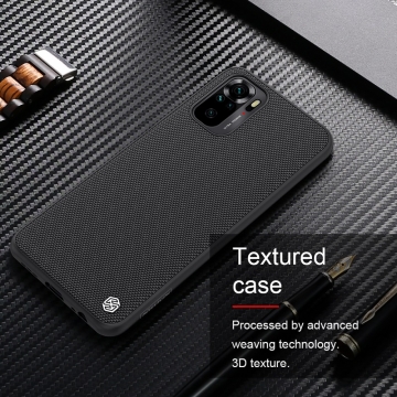 Текстурированный чехол-накладка Nillkin для смартфона Xiaomi Redmi Note 10 / Xiaomi Redmi Note 10S, textured case, противоударный бампер, рифлёный пластик с нейлоновым волокном, рама из термополиуретана, логотип Nillkin, двойное отверстие для крепления ремешка, чёрный, Киев
