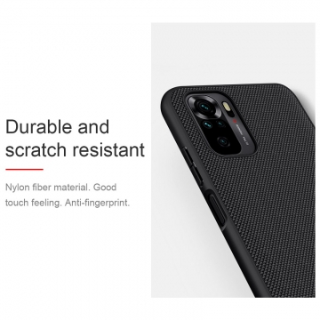 Текстурированный чехол-накладка Nillkin для смартфона Xiaomi Redmi Note 10 / Xiaomi Redmi Note 10S, textured case, противоударный бампер, рифлёный пластик с нейлоновым волокном, рама из термополиуретана, логотип Nillkin, двойное отверстие для крепления ремешка, чёрный, Киев