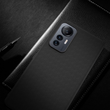 Текстурированный чехол-накладка Nillkin для смартфона Xiaomi 12 Lite, textured case, противоударный бампер, рифлёный пластик с нейлоновым волокном, рама из термополиуретана, логотип Nillkin, двойное отверстие для крепления ремешка, чёрный, Киев, Київ