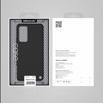 Текстурированный чехол-накладка Nillkin для смартфона Xiaomi 12 Lite, textured case, противоударный бампер, рифлёный пластик с нейлоновым волокном, рама из термополиуретана, логотип Nillkin, двойное отверстие для крепления ремешка, чёрный, Киев, Київ