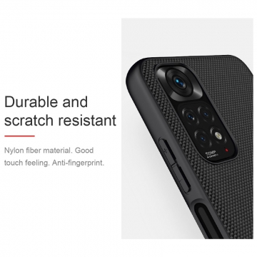 Текстурированный чехол-накладка Nillkin для смартфона Xiaomi Redmi Note 11, textured case, противоударный бампер, рифлёный пластик с нейлоновым волокном, рама из термополиуретана, логотип Nillkin, двойное отверстие для крепления ремешка, чёрный, Киев, Київ