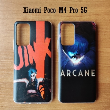 Тематический чехол «Arcane (League Of Legends)» для смартфона Poco M4 Pro 5G / Xiaomi Redmi Note 11S 5G / Xiaomi Redmi Note 11T 5G, чехол на тему сериала Arcane (League Of Legends), Jinx, термополиуретан, накладки на кнопки регулировки громкости, прозрачный с рисунком, Киев