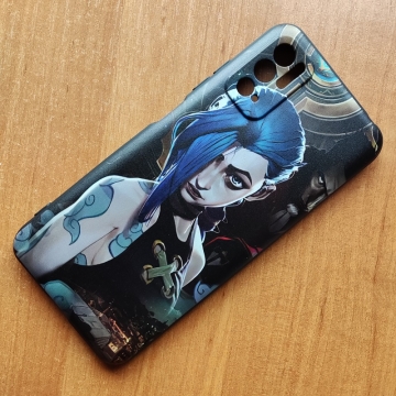 Тематический чехол «Arcane (League Of Legends)» для смартфона Xiaomi Redmi Note 10 5G / Xiaomi Poco M3 Pro, чехол на тему сериала Arcane (League Of Legends), Jinx, термополиуретан, накладки на кнопки регулировки громкости, двойное отверстие для крепления ремешка, чёрный с рисунком, Киев