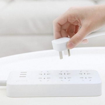 Удлинитель Xiaomi Mijia Power Strip 6, негорючий пластик, термоустойчивость до 750 ℃, медный кабель, бронзовые контакты, 6 универсальных розеток (EU, UK, US, AU, CN), 3 порта USB, быстрая зарядка, Quick Charge, нескользящие ножки, Киев