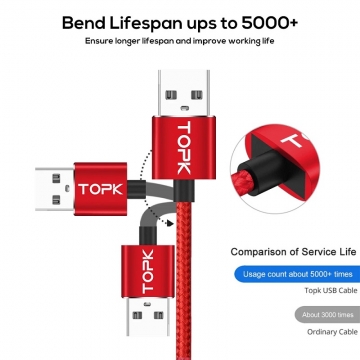 Угловой магнитный кабель TOPK (USB – USB Type-C), луженая медь, термопластичный эластомер, нейлоновая оплётка, разъёмы из алюминиевого сплава, сменные магнитные коннекторы MicroUSB, USB Type-C, Lightning (в комплекте коннектор USB Type-C), коннектор соединяется с кабелем под углом 90° и вращается на 360°, противопылевая заглушка, смарт-чип для безопасной зарядки, световой LED индикатор, длина 1 м, красный, Киев