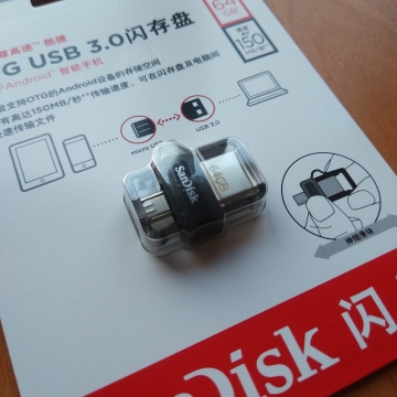 USB – microUSB OTG флешка SanDisk (64 Гб), MicroUSB OTG flash drive, телескопический слайдер, USB 3.0, мультисистемная совместимость, программа для управления контентом SanDisk Memory Zone App, Киев