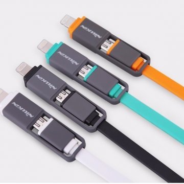 Кабель Nillkin Plus (USB – microUSB / Lightning) для Android и Apple, кабель «два в одном», бескислородная медь и оплётка из термопластичного эластомера, плоский кабель, 5 V / 2,1 A, 1,2 м, чёрный, белый, оранжевый, зелёный, Киев