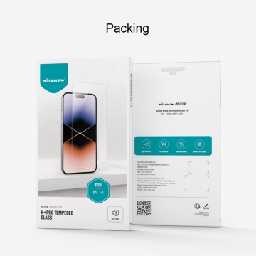 Захисне скло Nillkin H+Pro для смартфона Xiaomi 14, товщина 0,2 мм, показник за мінералогічною шкалою твердості шкала Мооса 9H, в 4 рази більш стійке до подряпин, ніж звичайна захисна плівка, не впливає на чутливість сенсора, не спотворює кольори, антивідблискове покриття, олеофобне покриття, скло із закругленими краями (2.5D), в комплекті є набір ганчірок і протипилових стікерів, Київ, Киев
