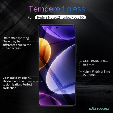 Захисне скло Nillkin H+Pro для смартфона Xiaomi Poco F5 / Xiaomi Redmi Note 12 Turbo, товщина 0,2 мм, показник за мінералогічною шкалою твердості шкала Мооса 9H, в 4 рази більш стійке до подряпин, ніж звичайна захисна плівка, не впливає на чутливість сенсора, не спотворює кольори, антивідблискове покриття, олеофобне покриття, скло із закругленими краями (2.5D), в комплекті є набір ганчірок і протипилових стікерів, Київ, Киев