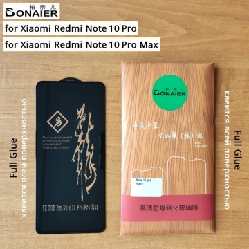 Защитное стекло Bonaier (3D Full Glue) для смартфона Xiaomi Redmi Note 10 Pro / Xiaomi Redmi Note 10 Pro Max, бронированное стекло, клеится к экрану смартфона всей поверхностью, 9H, не влияет на чувствительность сенсора, не искажает цвета, антибликовое покрытие, олеофобное покрытие, стекло с закруглёнными краями 2.5D, 2,5D, 3D, 5D, 6D, прозрачное с чёрной или белой рамкой, набор для подклеивания краёв защитного стекла, Киев