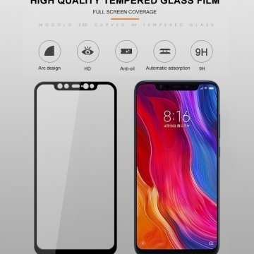Защитное стекло Mocolo (2,5D Full Glue) для смартфона Xiaomi Mi8 SE, клеится к экрану смартфона всей поверхностью, 9H, не влияет на чувствительность сенсора, не искажает цвета, антибликовое покрытие, олеофобное покрытие, стекло с закруглёнными краями 2.5D, 2,5D, прозрачное с чёрной или белой рамкой, Киев