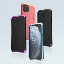 Чехол Element Case Solace (Element Box) для смартфона iPhone 11 Pro, противоударный бампер, корпус из поликарбоната, алюминиевые накладки, бампер состоит из трёх частей, скрученных четырьмя винтиками, в комплект входит отвёртка и 2 запасных винтика, резиновые прокладки на внутренней поверхности рамы для защиты корпуса смартфона, встроенные кнопки регулировки громкости, фабричная упаковка, Киев