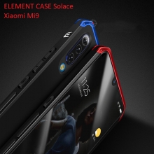 Чехол Element Case Solace для смартфона Xiaomi Mi9, противоударный бампер, корпус из поликарбоната, алюминиевые накладки, бампер состоит из трёх частей, скрученных четырьмя винтиками, в комплект входит отвёртка и 2 запасных винтика, резиновые прокладки на внутренней поверхности рамы для защиты корпуса смартфона со встроенными кнопками регулировки громкости и включения / выключения, фабричная упаковка, Киев