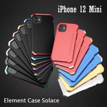 Чехол Element Case Solace (Element Box) для смартфона iPhone 12 Mini, противоударный бампер, корпус из поликарбоната, алюминиевые накладки, бампер состоит из трёх частей, скрученных четырьмя винтиками, в комплект входит отвёртка и 2 запасных винтика, резиновые прокладки на внутренней поверхности рамы для защиты корпуса смартфона, встроенные кнопки регулировки громкости, двойное отверстие для крепления ремешка, фабричная упаковка, Киев