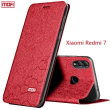 Чехол-книжка MOFI для смартфона Xiaomi Redmi 7, противоударный чехол, горизонтальный флип, силиконовая накладка, флип из искусственной кожи, металлическая пластина внутри флипа, возможность трансформации чехла в подставку для просмотра видео, чёрный, синий, розовый, красный, Киев