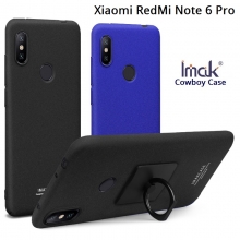 Чехол-накладка iMak (серия Cowboy Case) + плёнка для смартфона Xiaomi RedMi Note 6 Pro, противоударный бампер, шероховатый пластик, поликарбонат, защитная плёнка, съёмное кольцо для пальца, крючок для крепления в автомобиле, чёрный, синий, Киев