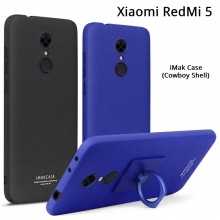 Чехол-накладка iMak (серия Cowboy Shell) + плёнка для смартфона Xiaomi RedMi 5, бампер, шероховатый пластик, гладкий пластик, поликарбонат, защитная плёнка, съёмное кольцо для пальца, крючок для крепления в автомобиле, чёрный, синий, Киев