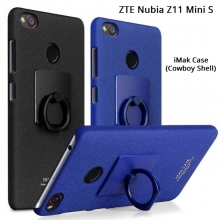 Чехол-накладка iMak (серия Cowboy Shell) + плёнка для смартфона ZTE Nubia Z11 Mini S, бампер, шероховатый пластик, поликарбонат, защитная плёнка, съёмное кольцо для пальца, крючок для крепления в автомобиле, чёрный, синий, Киев