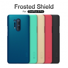 Чехол-накладка Nillkin Frosted Shield для смартфона OnePlus 8 Pro, противоударный бампер, рифлёный пластик, чёрный, белый, золотой, красный, сине-зелёный (Peacock Blue), мятный (Mint Green), подставка для просмотра видео, Киев