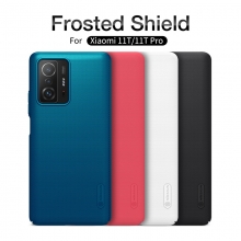 Чехол-накладка Nillkin Super Frosted Shield для смартфона Xiaomi 11T / Xiaomi 11T Pro, противоударный бампер, рифлёный пластик, накладки на кнопки регулировки громкости, чёрный, белый, золотой, красный, сапфирово-синий (Sapphire Blue), сине-зелёный (Peacock Blue), подставка для просмотра видео, Киев