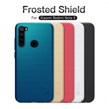 Чехол-накладка Nillkin Super Frosted Shield для смартфона Xiaomi Redmi Note 8, противоударный бампер, рифлёный пластик, чёрный, белый, золотой, красный, сапфирово-синий (Sapphire Blue), сине-зелёный (Peacock Blue), подставка для просмотра видео, Киев