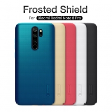 Чехол-накладка Nillkin Super Frosted Shield для смартфона Xiaomi Redmi Note 8 Pro, противоударный бампер, рифлёный пластик, чёрный, белый, золотой, красный, сапфирово-синий (Sapphire Blue), сине-зелёный (Peacock Blue), подставка для просмотра видео, Киев