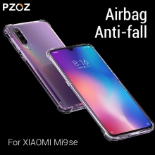 Чехол-накладка PZOZ (Airbag Version) для смартфона Xiaomi Mi9 SE, термополиуретан, дополнительная защита углов смартфона «воздушными подушками», накладки на кнопки регулировки громкости и включения / выключения, двойное отверстие для крепления ремешка, прозрачный, прозрачный с чёрным оттенком, прозрачный с красным оттенком, Киев