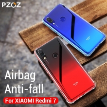 Чехол-накладка PZOZ (Airbag Version) для смартфона Xiaomi RedMi 7, термополиуретан, дополнительная защита углов смартфона «воздушными подушками», накладки на кнопки регулировки громкости и включения / выключения, двойное отверстие для крепления ремешка, прозрачный, прозрачный с чёрным оттенком, прозрачный с красным оттенком, Киев