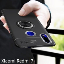 Чехол-накладка с магнитным кольцом для смартфона Xiaomi Redmi 7, противоударный чехол, термополиуретан (TPU), накладки на кнопки регулировки громкости и включения / выключения, несъёмное кольцо для пальца, которое также можно использовать как подставку при просмотре видео, угол поворота кольца 360 градусов, угол наклона кольца 150 градусов, металлический сердечник крепится к автомобильным магнитным держателям, чёрный, синий, красный, розовый, Киев