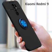 Чехол-накладка с магнитным кольцом для смартфона Xiaomi Redmi 9, противоударный бампер, термополиуретан (TPU), накладки на кнопки регулировки громкости и включения / выключения, несъёмное кольцо для пальца, которое также можно использовать как подставку при просмотре видео, угол поворота кольца 360 градусов, угол наклона кольца 150 градусов, металлический сердечник крепится к автомобильным магнитным держателям, чёрный, синий, красный, розовый, Киев