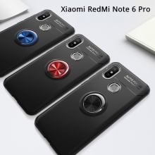 Чехол-накладка с магнитным кольцом для смартфона Xiaomi RedMi Note 6 Pro, противоударный чехол, термополиуретан (TPU), накладки на кнопки регулировки громкости и включения / выключения, несъёмное кольцо для пальца, которое также можно использовать как подставку при просмотре видео, угол поворота кольца 360 градусов, угол наклона кольца 150 градусов, металлический сердечник крепится к автомобильным магнитным держателям, чёрный, синий, красный, розовый, Киев