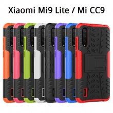 Чехол-накладка с подставкой для смартфона Xiaomi Mi9 Lite / Xiaomi Mi CC9, бронированный бампер, поликарбонат + термополиуретан, сочетание жёсткости с гибкостью, в чехол встроена подставка для просмотра видео, чёрный + чёрный, чёрный + красный, чёрный + оранжевый, чёрный +розовый, чёрный + синий, чёрный + фиолетовый, чёрный + зелёный, чёрный + белый, Киев