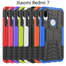 Чехол-накладка с подставкой для смартфона Xiaomi Redmi 7, бронированный бампер, поликарбонат + термополиуретан, сочетание жёсткости с гибкостью, в чехол встроена подставка для просмотра видео, чёрный + чёрный, чёрный + красный, чёрный + оранжевый, чёрный +розовый, чёрный + синий, чёрный + фиолетовый, чёрный + зелёный, чёрный + белый, Киев