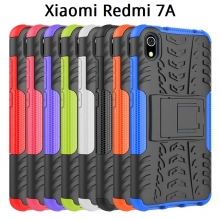 Чехол-накладка с подставкой для смартфона Xiaomi Redmi 7A, бронированный бампер, поликарбонат + термополиуретан, сочетание жёсткости с гибкостью, в чехол встроена подставка для просмотра видео, чёрный + чёрный, чёрный + красный, чёрный + оранжевый, чёрный +розовый, чёрный + синий, чёрный + фиолетовый, чёрный + зелёный, чёрный + белый, Киев