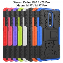 Чехол-накладка с подставкой для смартфона Xiaomi Redmi K20 / Xiaomi Redmi K20 Pro / Xiaomi Mi9T / Xiaomi Mi9T Pro, бронированный бампер, поликарбонат + термополиуретан, сочетание жёсткости с гибкостью, в чехол встроена подставка для просмотра видео, чёрный + чёрный, чёрный + красный, чёрный + оранжевый, чёрный +розовый, чёрный + синий, чёрный + фиолетовый, чёрный + зелёный, чёрный + белый, Киев