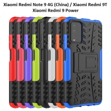 Чехол-накладка с подставкой для смартфона Xiaomi Redmi Note 9 4G (China) / Xiaomi Redmi 9T / Xiaomi Redmi 9 Power, бронированный противоударный бампер, поликарбонат + термополиуретан, сочетание жёсткости с гибкостью, в чехол встроена подставка для просмотра видео, чёрный + чёрный, чёрный + красный, чёрный + оранжевый, чёрный +розовый, чёрный + синий, чёрный + фиолетовый, чёрный + зелёный, чёрный + белый, Киев