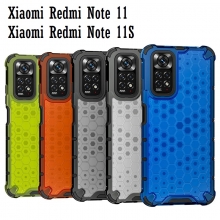 Чехол-накладка с рисунком в виде сот для смартфона Xiaomi Redmi Note 11 / Xiaomi Redmi Note 11S, противоударный бампер, задняя панель из поликарбоната, рама из термополиуретана, сочетание жёсткости с гибкостью, дополнительная защита углов смартфона «воздушными подушками», накладка на кнопки регулировки громкости, чёрный + прозрачный, чёрный + серый, чёрный + красный, чёрный + синий, чёрный + зелёный, Киев