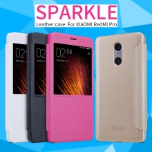 Чехол Nillkin (серия Sparkle) для Xiaomi RedMi Pro, смарт-чехол, чехол-книжка, горизонтальный флип, смарт-окно, sleep / wake, сон / пробуждение, пластик, искусственная кожа, PU, чёрный, белый, золотой, розовый, Киев