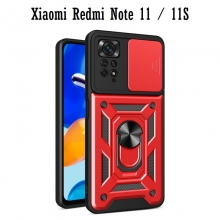 Чехол с защитной шторкой для камеры и магнитным кольцом для Xiaomi Redmi Note 11 / Xiaomi Redmi Note 11S, термополиуретан TPU + поликарбонат, шторка-слайдер для защиты камеры от механических воздействий, несъёмное кольцо для пальца, которое также можно использовать как подставку при просмотре видео, в кольцо встроен металлический сердечник, который крепится к автомобильным магнитным держателям, Киев